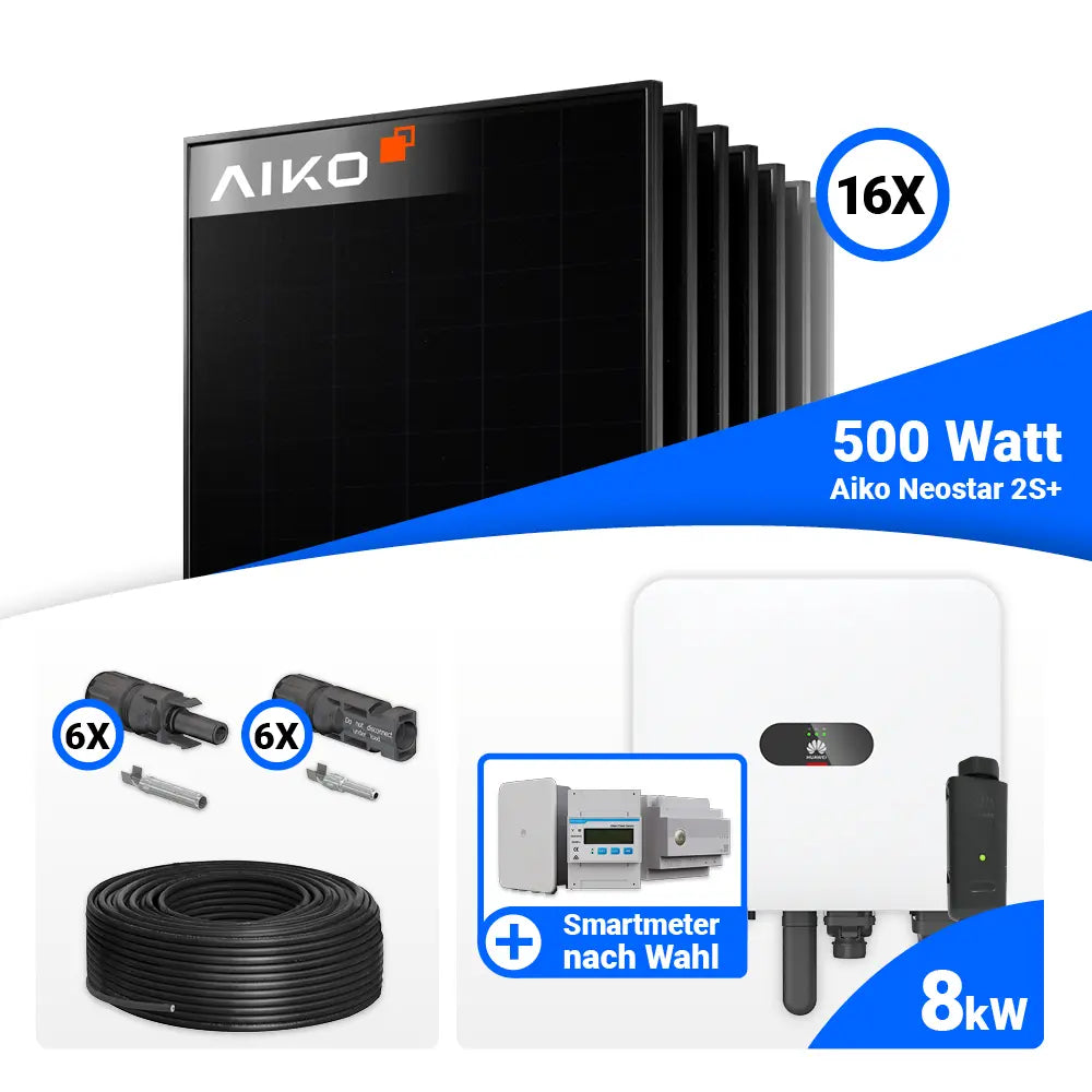 PV Komplettset 8 kWp mit AIKO 500W Full Black und Huawei MAP0