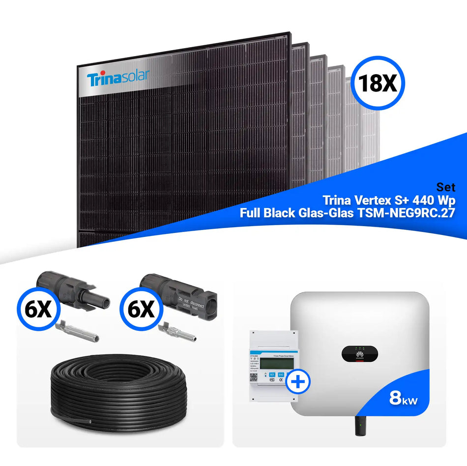 PV Komplettset 8 kWp – 18x Trina 440W Full Black Bifazial & Huawei SUN2000-8KTL-M1 mit Speicheroption