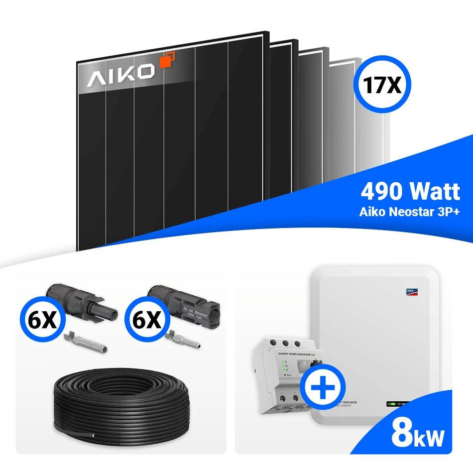 PV Komplettset 8 kWp – 17x AIKO 490W Black Frame & SMA STP8.0-3SE-40 mit Speicheroption