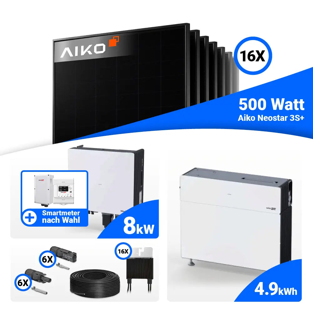 PV Komplettset 8 kWp AIKO 500W Full Black & SolarEdge Nexis Battery Stack 5