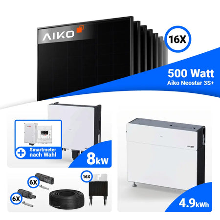 PV Komplettset 8 kWp AIKO 500W Full Black & SolarEdge Nexis Battery Stack 5
