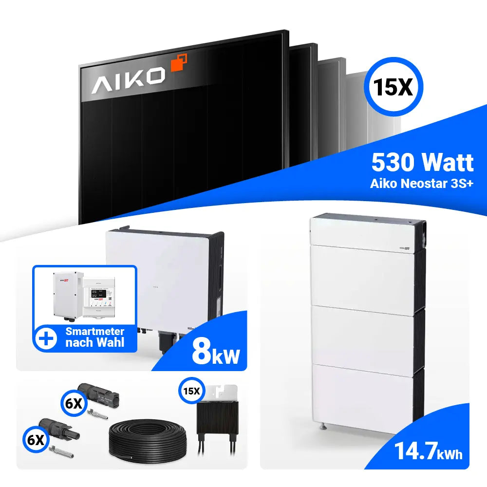 PV Komplettset 8 kWp AIKO 530W Full Black & SolarEdge Nexis Battery Stack 15