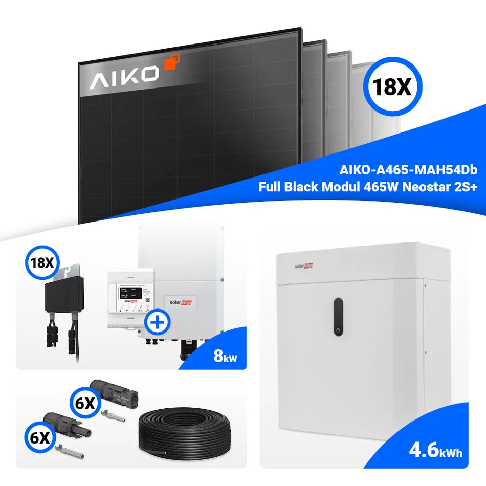 PV Komplettset 8 kWp – 18x AIKO 465W Full Black & Solaredge SE8K mit Speicheroption