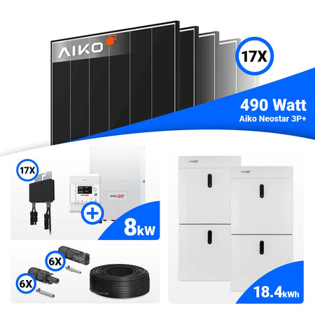 8 kWp Solar Komplettset mit 17x AIKO 490W Black Frame + SolarEdge SE8K – Stromkosten senken, Speicheroption verfügbar