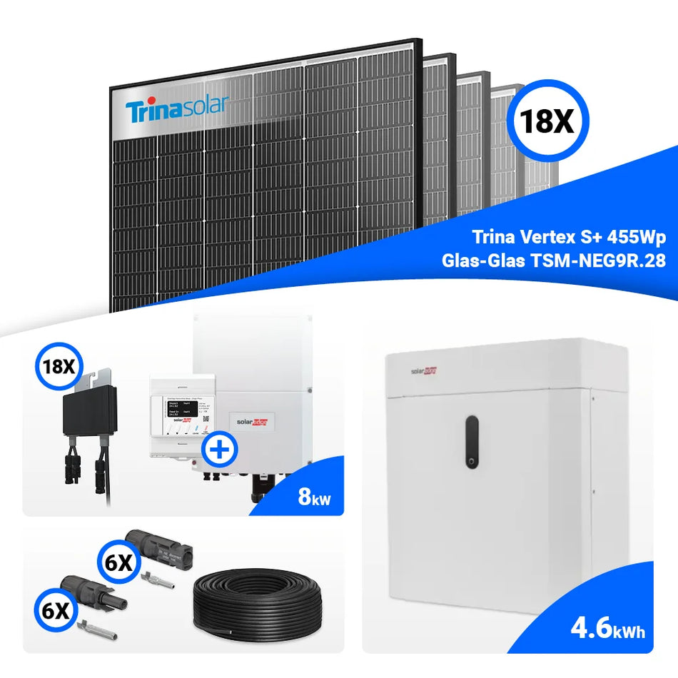 PV Komplettset 8 kWp – 18x Trina 455W Black Frame & Solaredge SE8K mit Speicheroption