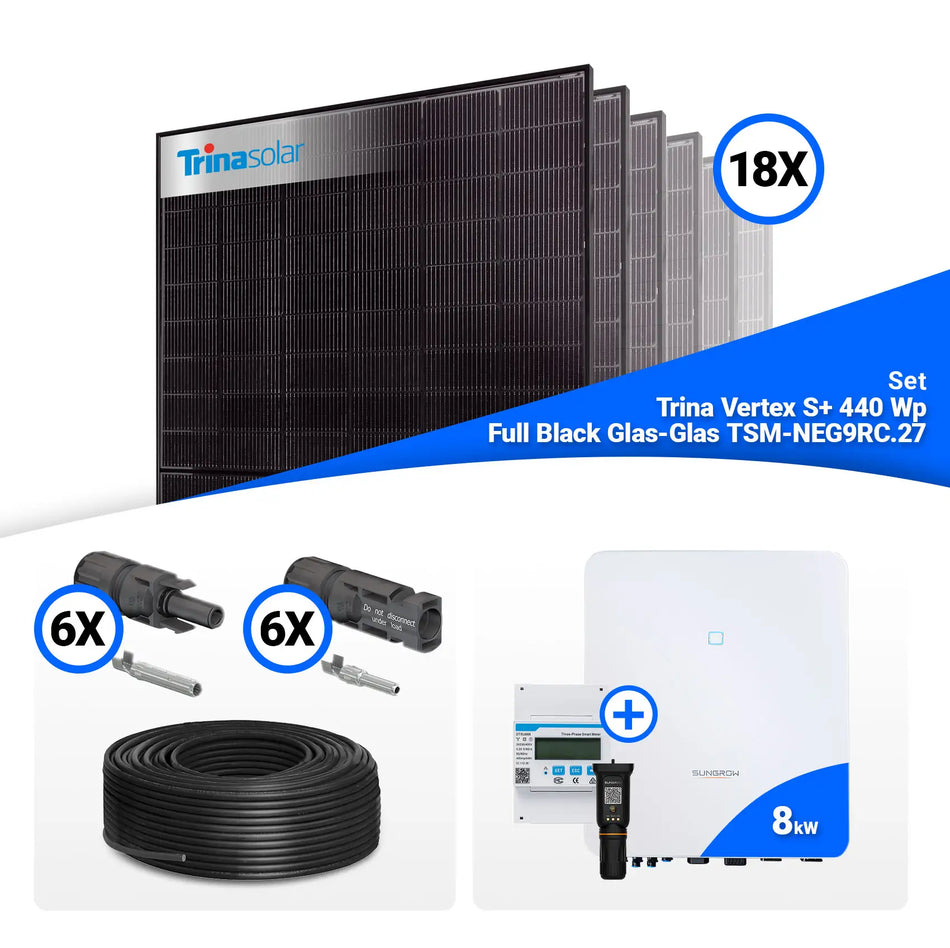 PV Komplettset 8 kWp – 18x Trina 440W Full Black Bifazial & Sungrow SH8.0RT mit Speicheroption