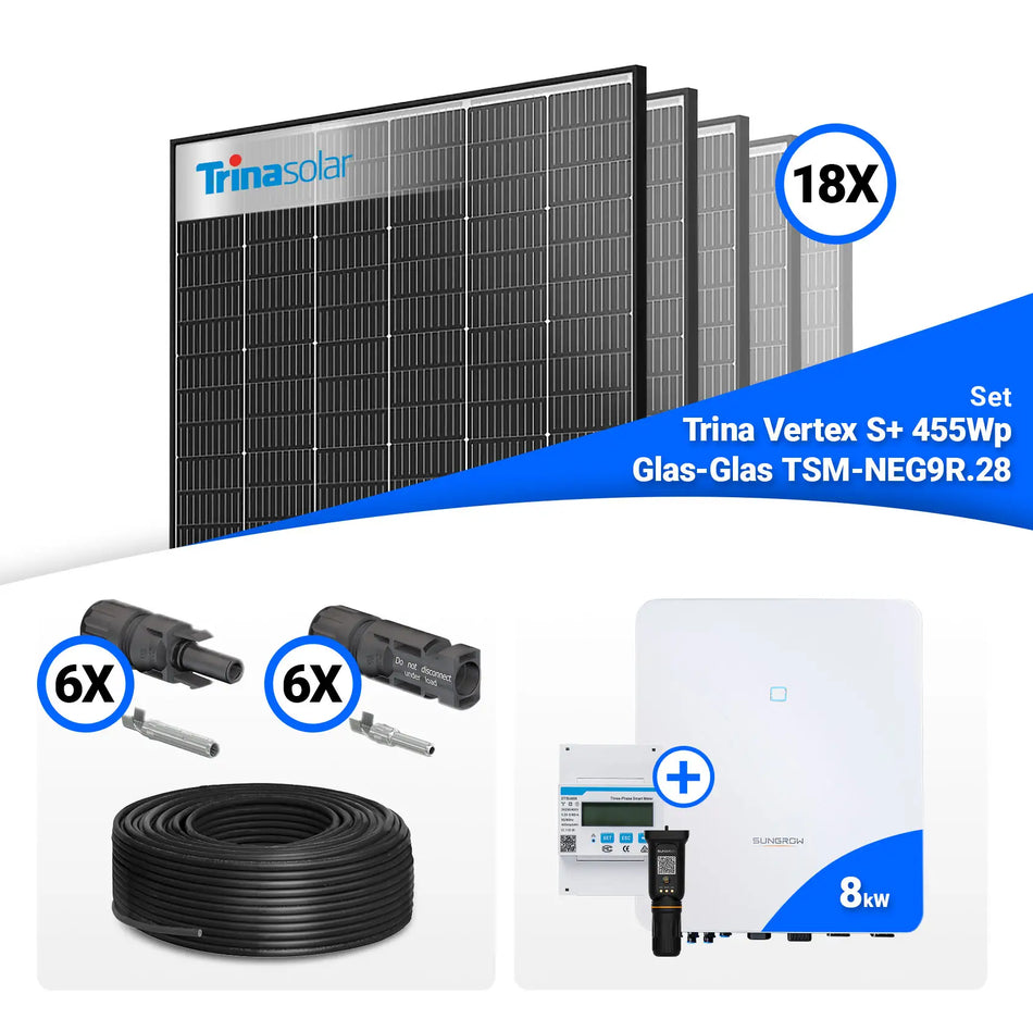 PV Komplettset 8 kWp – 18x Trina 455W Black Frame & Sungrow SH8.0RT mit Speicheroption