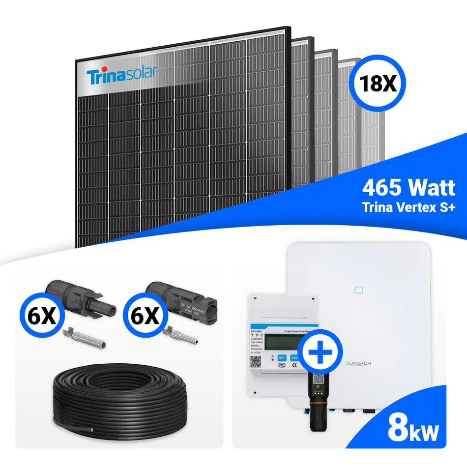 PV Komplettset 8 kWp – 18x Trina 465W Black Frame & Sungrow SH8.0RT mit Speicheroption
