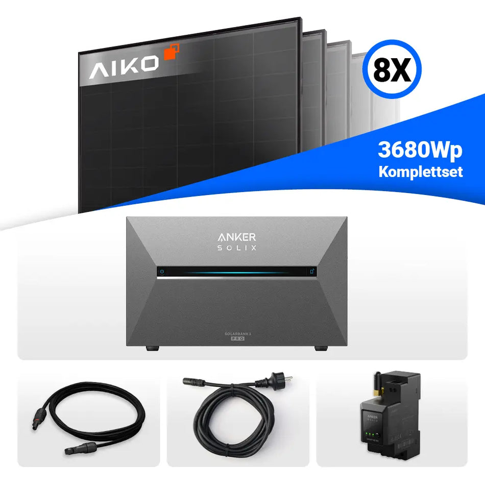 3680W Solarkraftwerk mit Speicher - 8x AIKO 460W Full Black & Anker Solix Solarbank 3 Pro