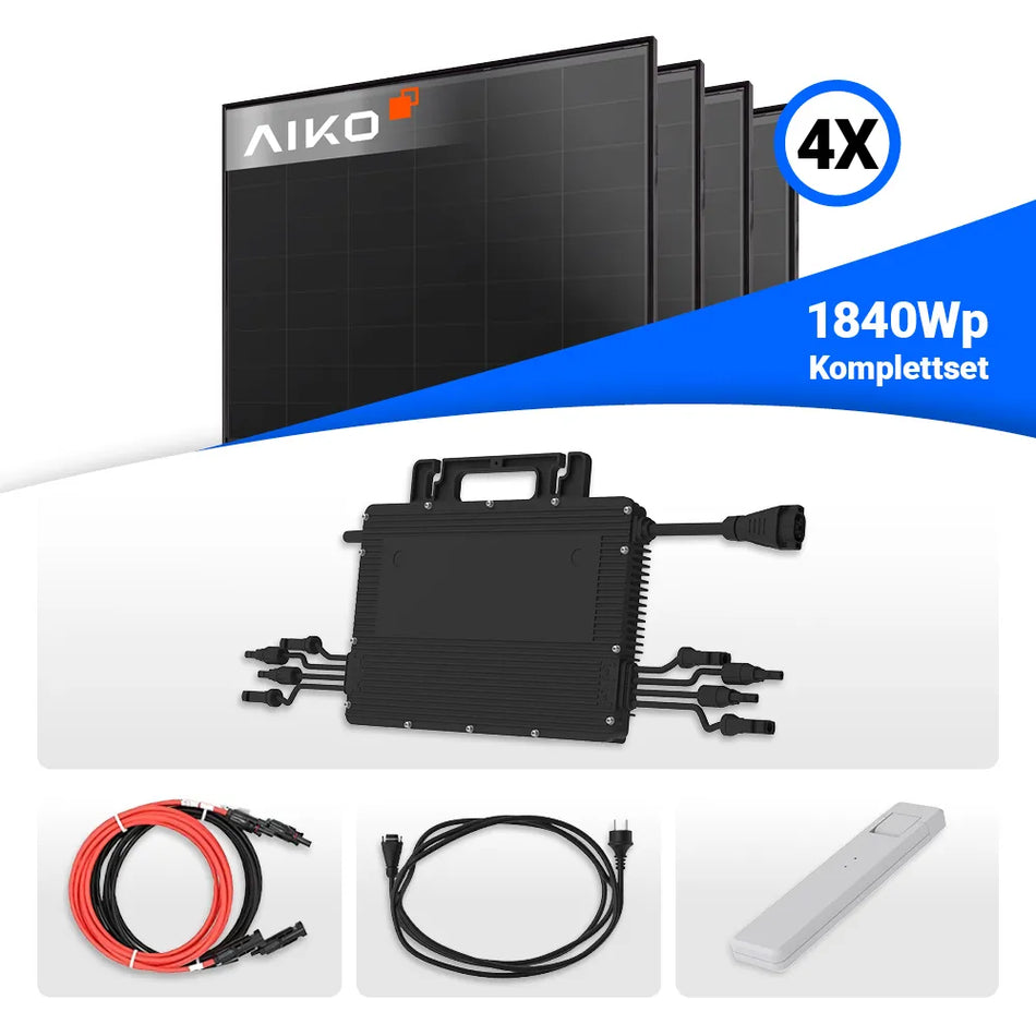 1840W Balkonkraftwerk - 4x AIKO 460W Full Black & Hoymiles HMS-1600-4T Wechselrichter inkl. DTU WLITE-S