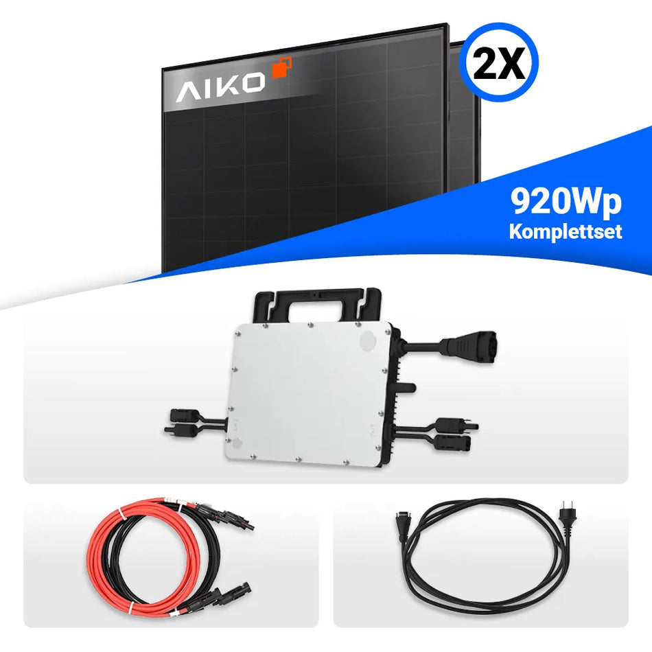 800W/920W Balkonkraftwerk - 2x AIKO 460W Full Black & Hoymiles HMS-800W-2T Wechselrichter
