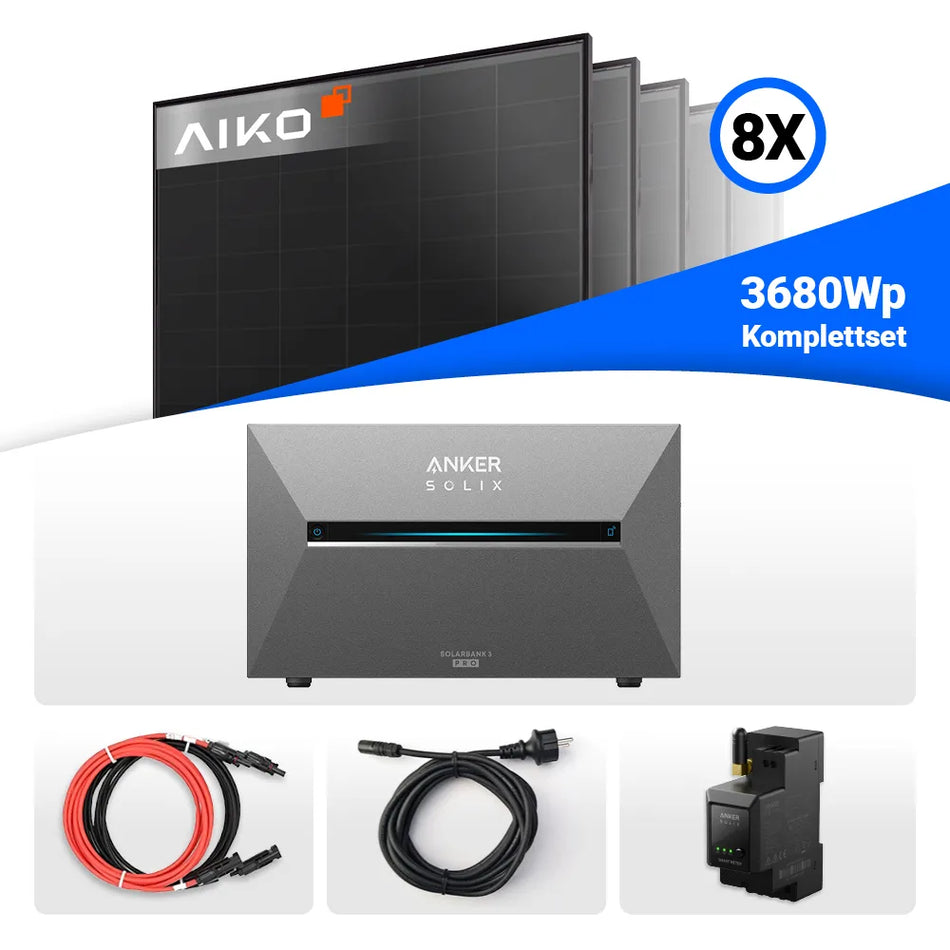 3680W Solarkraftwerk mit Speicher - 8x AIKO 460W Full Black & Anker Solix Solarbank 3 Pro