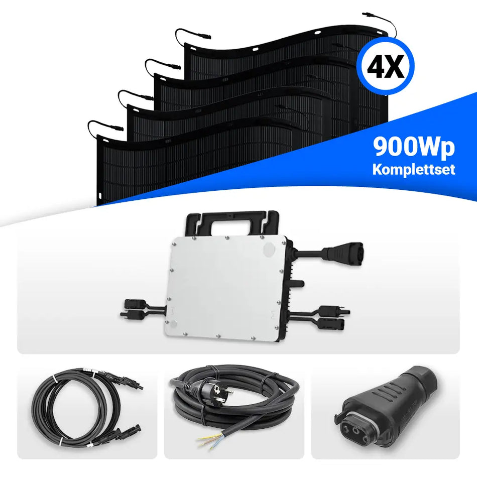 900W Balkonkraftwerk – solago mit flexiblen Solarmodulen 4x225W Set mit Speicheroption