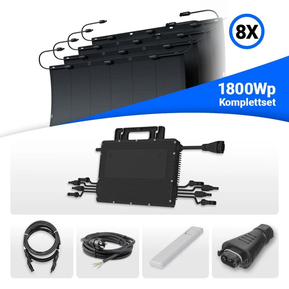 1800W Balkonkraftwerk – solago mit flexiblen Solarmodulen 8x225W Set mit Speicheroption