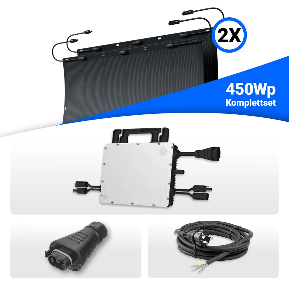 450W Balkonkraftwerk – solago mit flexiblen Solarmodulen 2x225W Set mit Speicheroption