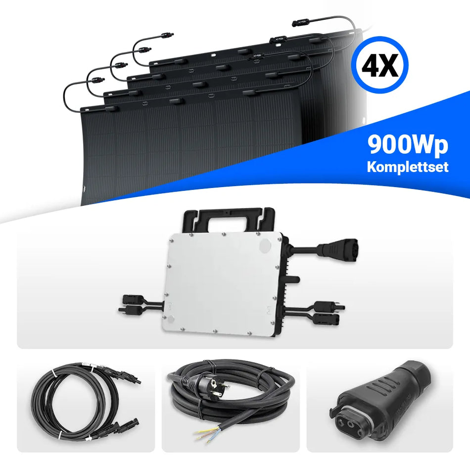 900W Balkonkraftwerk – solago mit flexiblen Solarmodulen 4x225W Set mit Speicheroption