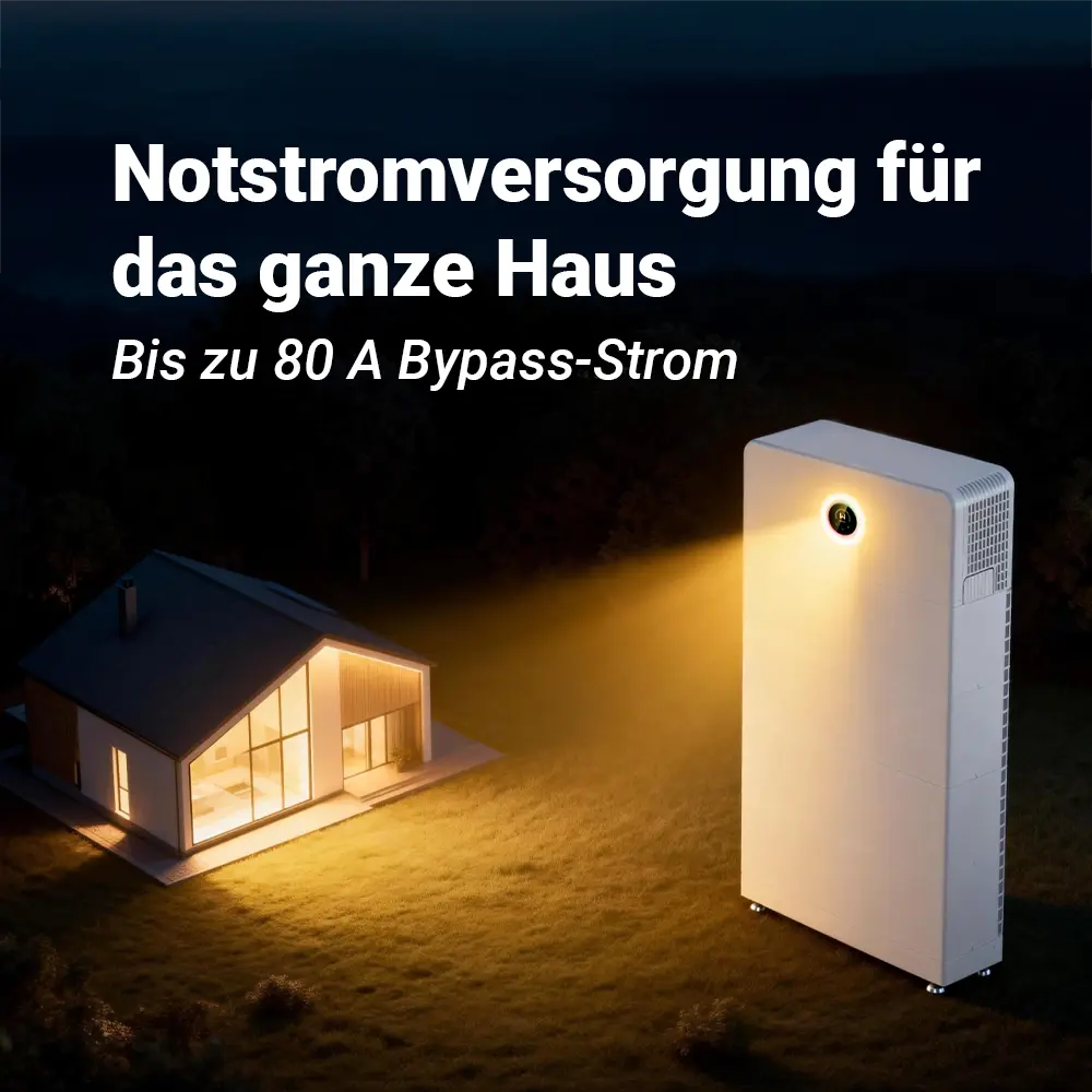 GoodWe ESA Stromspeicher als zuverlässige Notstromversorgung für das ganze Haus mit bis zu 80 A Bypass-Strom.