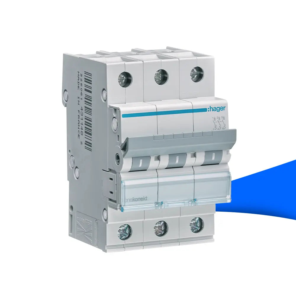 Hager MCN325 Leitungsschutzschalter – 3-polig, 25A, C-Charakteristik, 6kA Produktbild