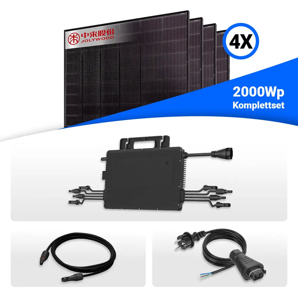 2000W Balkonkraftwerk - 4x Jolywood 500W Full Black bifazial & Hoymiles HiFlow HMS-2000-4WB Wechselrichter