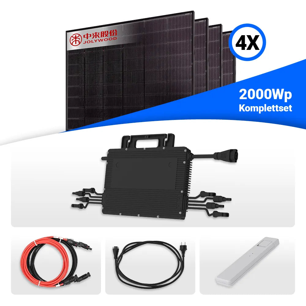 Produktbild 2000W Balkonkraftwerk - 4x Jolywood 500W Full Black bifazial & Hoymiles HMS-1600W-4T Wechselrichter inkl. DTU WLITE-S