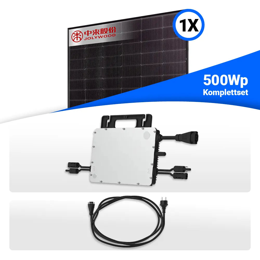 Produktbild 500W Balkonkraftwerk - 1x Jolywood 500W Full Black bifazial & Hoymiles HMS-800W-2T Wechselrichter