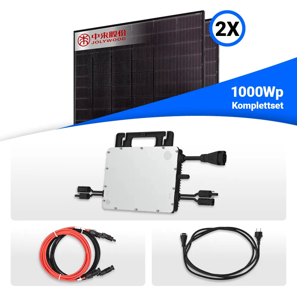 Produktbild 800/1000W Balkonkraftwerk - 2x Jolywood 500W Full Black bifazial & Hoymiles HMS-800W-2T Wechselrichter