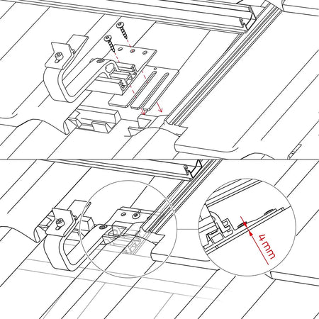 K2 Systems Dachhaken Ausgleichsplatte 4mm (Art.-Nr. 2002332) – Aluminiumplatte zum Höhenausgleich bei Dachhakenmontage. Geeignet für Solaranlagen, sorgt für präzise 4 mm Anpassung. Darstellung mit technischer Zeichnung zur Installation. Erhältlich bei sh24.