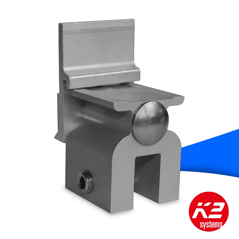K2 Systems Snapfalzklemme CF:x SingleRail (Art.-Nr. 2003083) – stabile Aluminiumklemme zur sicheren Befestigung von Solarmodulen auf Snapfalz-Dächern. Einfache Montage ohne Dachdurchdringung. Erhältlich bei sh24.