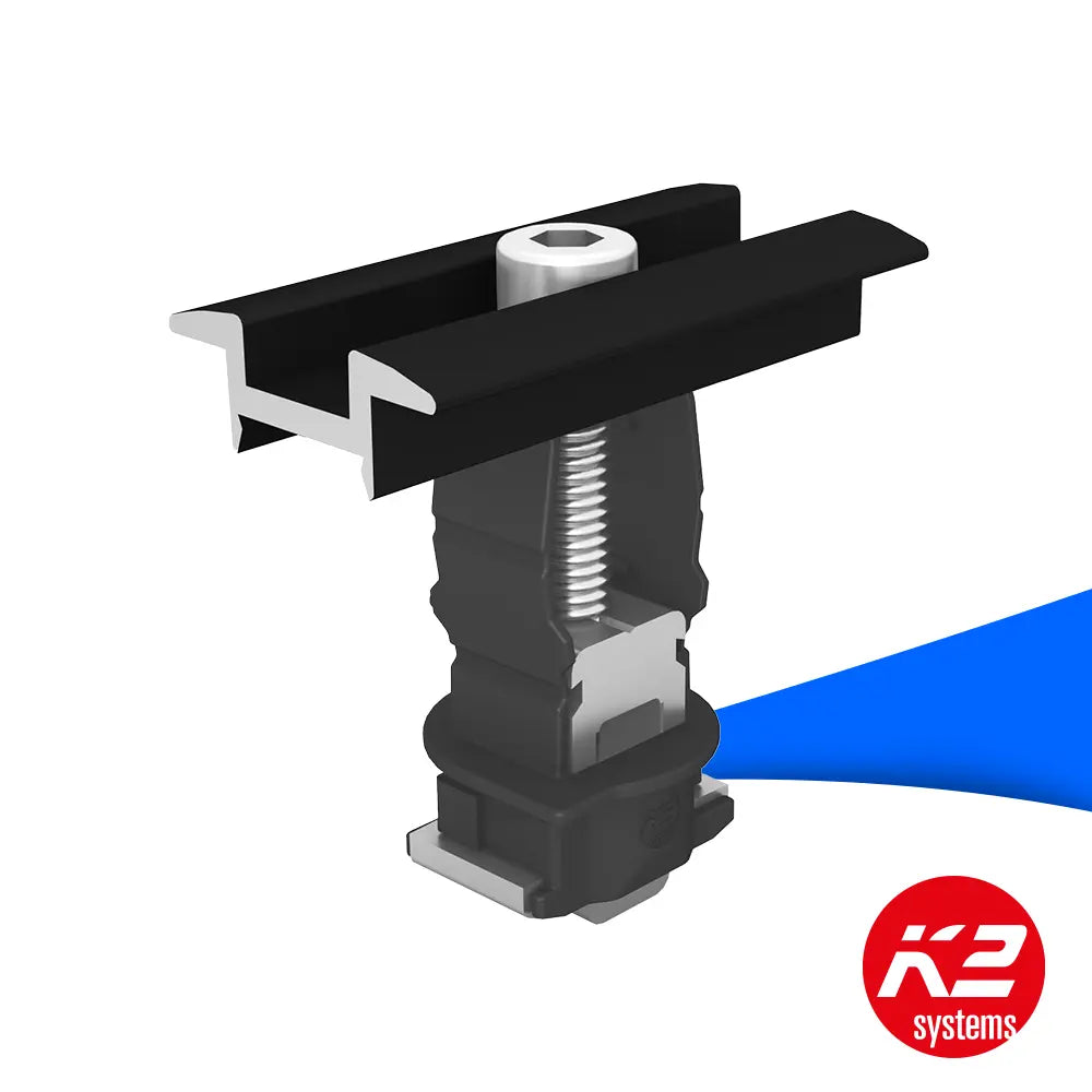K2 Systems DomeClamp Mittelklemme schwarz (Art.-Nr. 2002609) – hochwertige Mittelklemme zur sicheren Befestigung von Solarmodulen in Dome-Systemen. Aus Aluminium mit schwarzer Beschichtung für optisch ansprechende Montage. Erhältlich bei sh24.