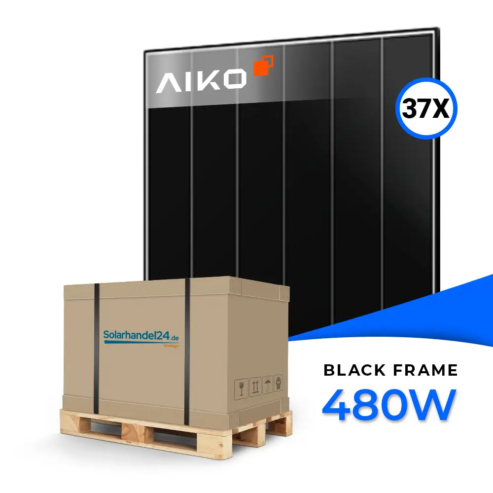 Aiko 480W Full Black Solarmodul der Neostar 3P+54 Serie mit Versandpalette von Solarhandel24.de – Verpackungseinheit für Großbestellungen