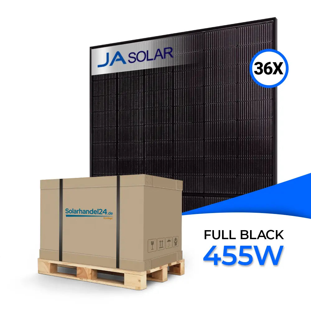 JA Solar 455W bifaziales Glas-Glas Full Black Solarmodul JAM54D41 LB – Palettenware mit 36 Stück, leistungsstarkes PV-Modul