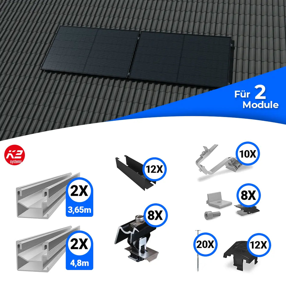 K2 Systems Quermontage Schrägdach Kreuzverbund Montageset für 2 Module