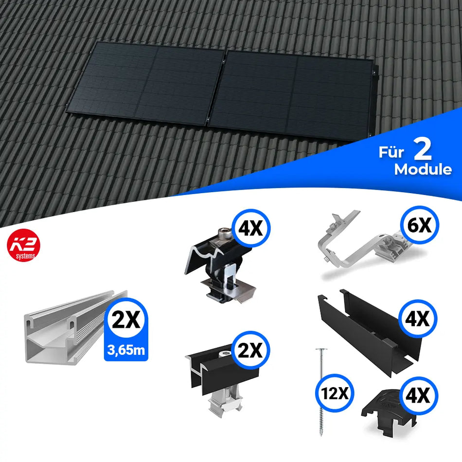 K2 Systems Quermontage Schrägdach Montageset für 2 Module