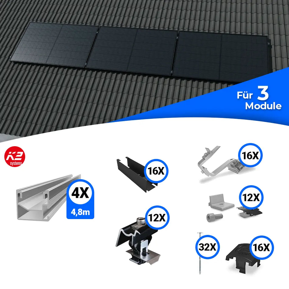 K2 Systems Quermontage Schrägdach Kreuzverbund Montageset für 3 Module