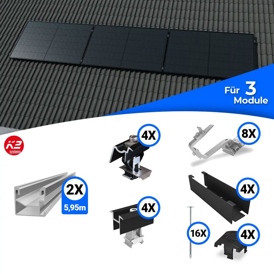 K2 Systems Quermontage Schrägdach Montageset für 3 Module