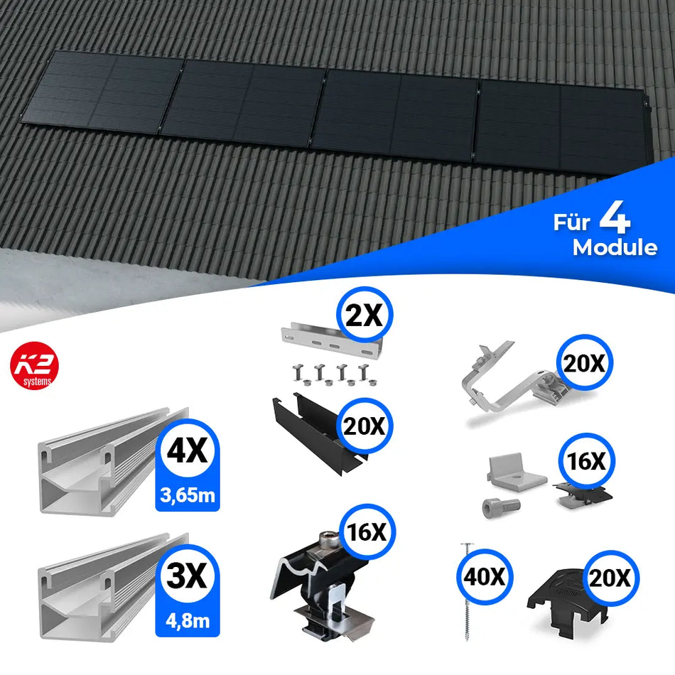 K2 Systems Quermontage Schrägdach Kreuzverbund Montageset für 4 Module