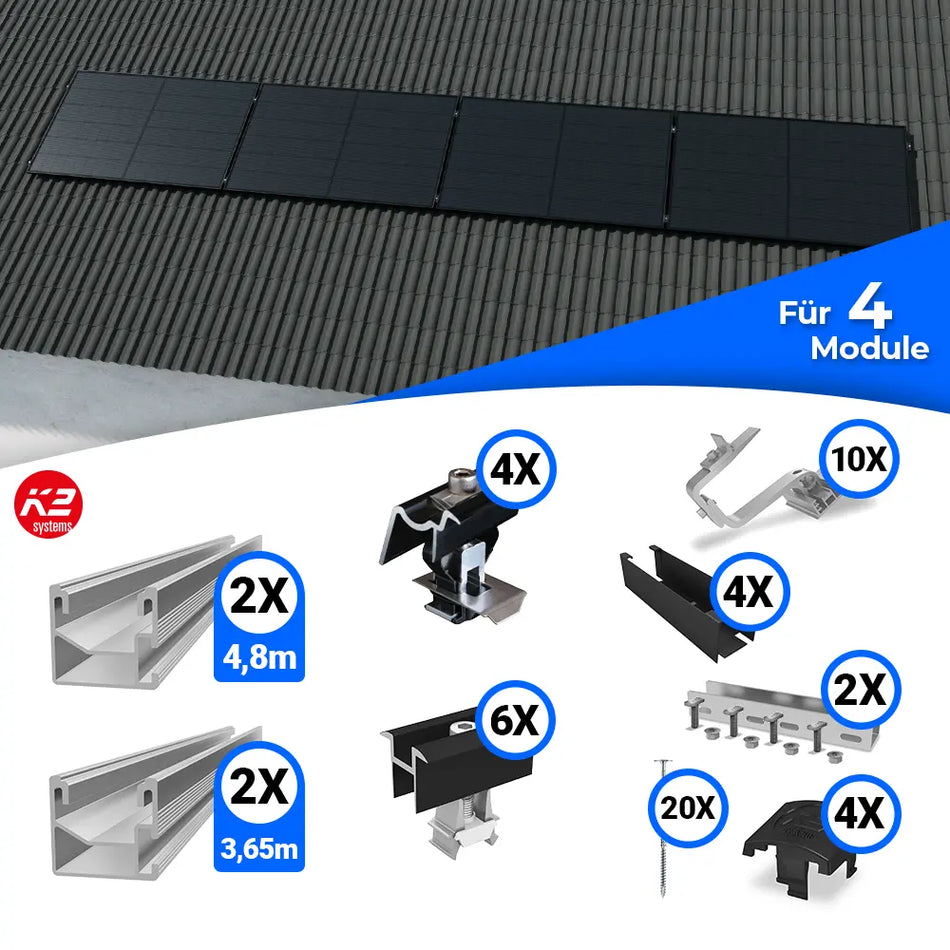 K2 Systems Quermontage Schrägdach Montageset für 4 Module