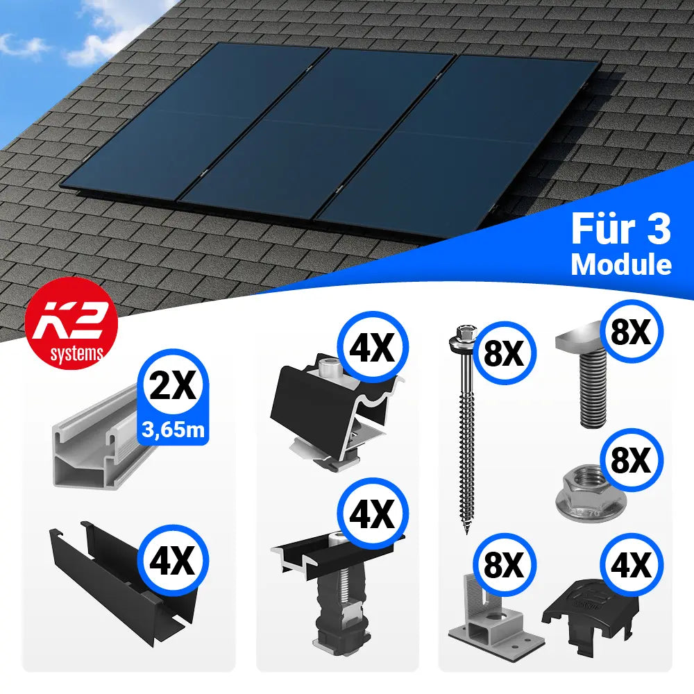 K2 Befestigungsset Hochkantmontage 3 Photovoltaik Module Bitumen