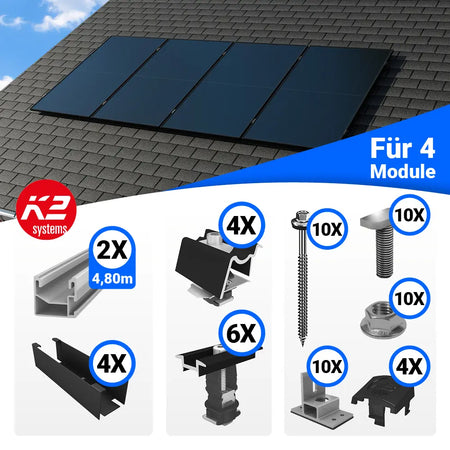 K2 Systems Unterkonstruktion 4 Module Hochformat Bitumendach