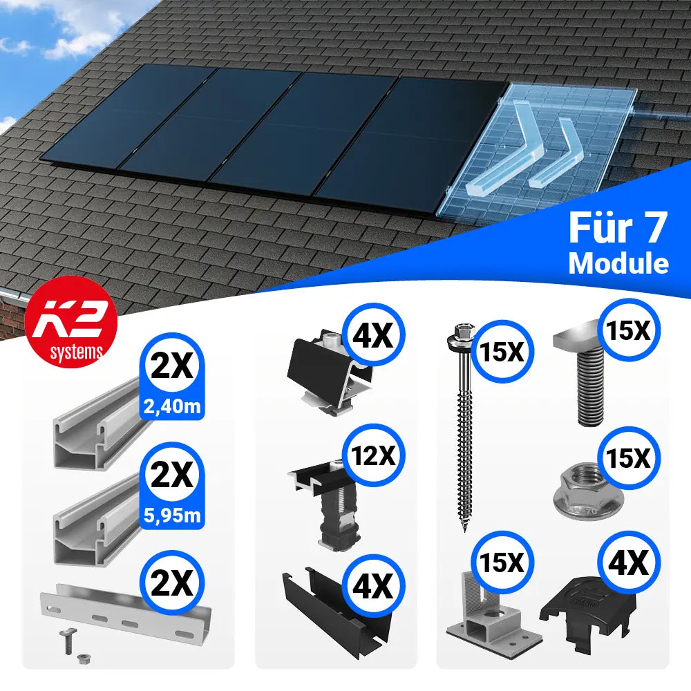 Photovoltaik Halterung K2 Systems 7 Module Hochkant Bitumen
