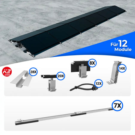 K2 Systems D-Dome Ost/West Flachdach Montageset für 12 Solarmodule – beidseitiges PV-Montagesystem zur optimalen Flächenausnutzung ohne Dachdurchdringung