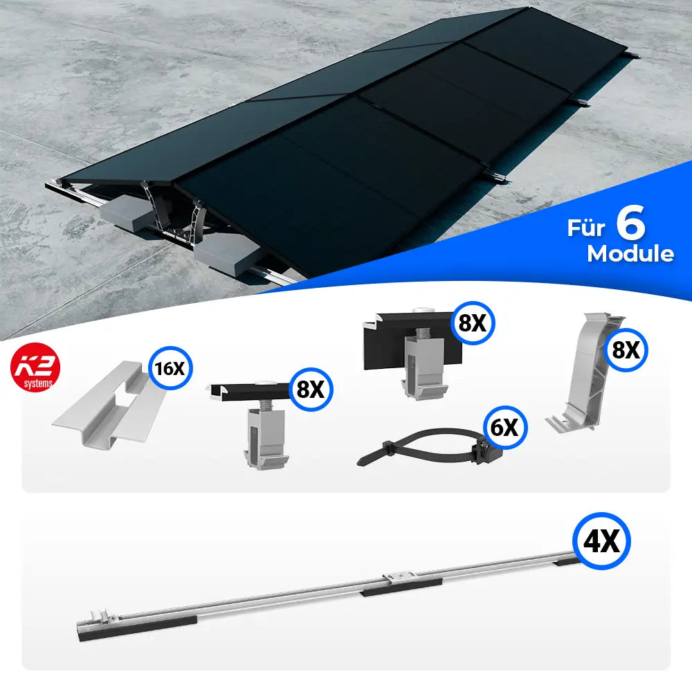 K2 Systems D-Dome Ost/West Montageset für 6 Module – Flachdach-PV-Unterkonstruktion