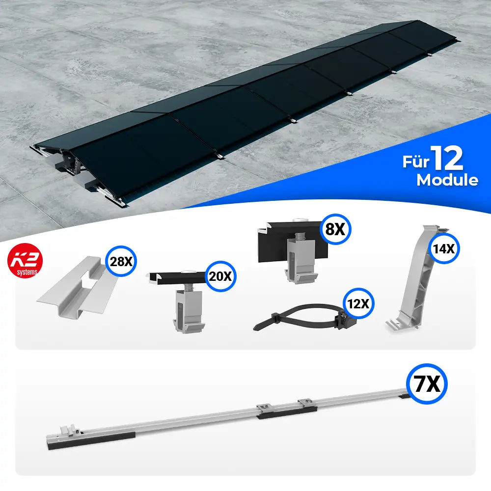 K2 Systems D-Dome Ost/West Montageset für 12 Module – Flachdach-PV-Unterkonstruktion
