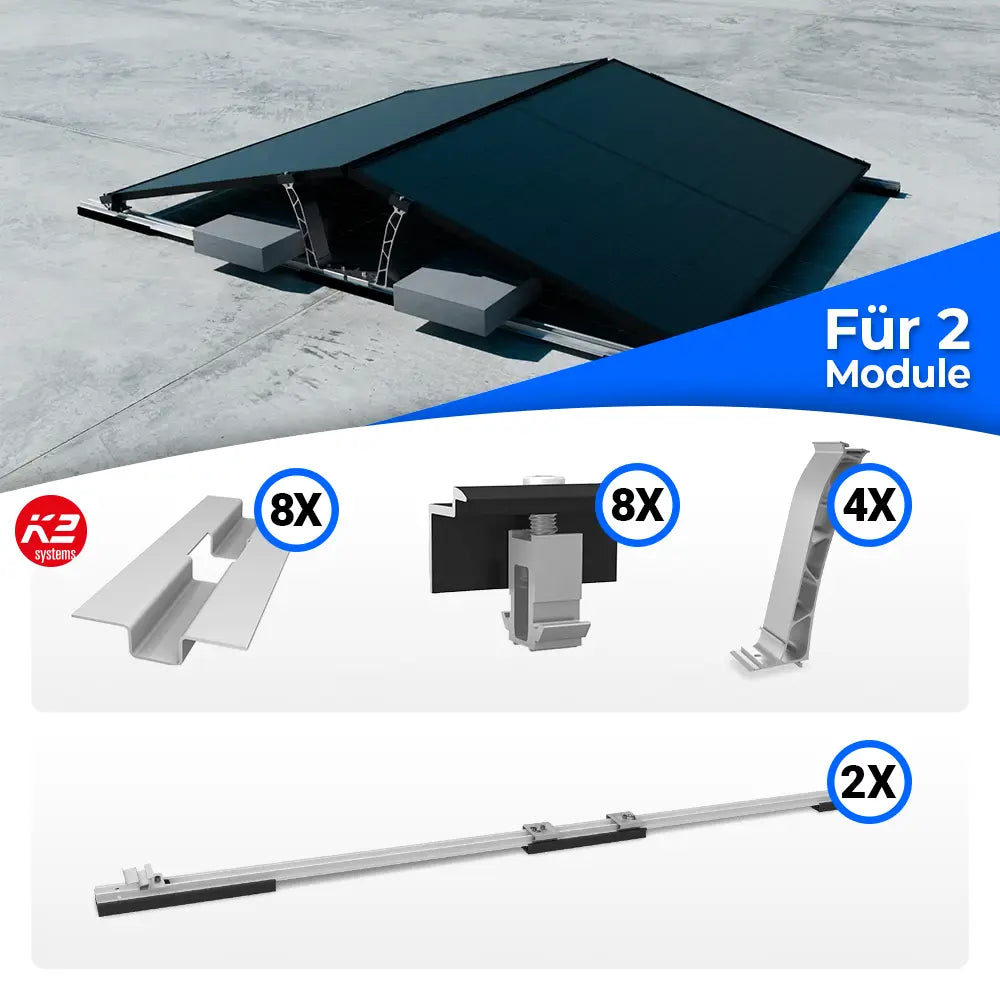 K2 Systems D-Dome Flachdach Montageset 6.15 Ost-West für 2 PV-Module – Flachdach Montagesystem