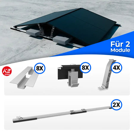 K2 Systems D-Dome Flachdach Montageset 6.15 Ost-West für 2 PV-Module – Flachdach Montagesystem