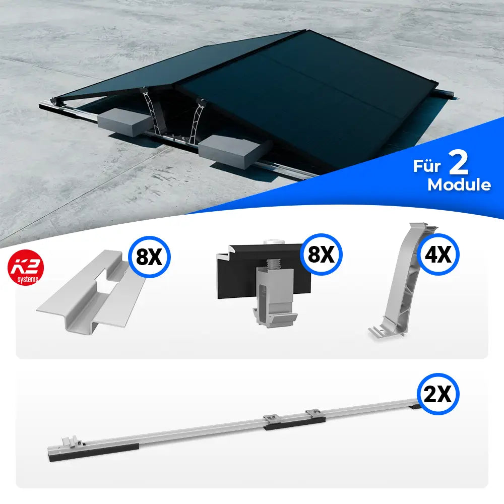 K2 Systems D-Dome Ost/West Montageset für 2 Module – Flachdach-PV-Unterkonstruktion