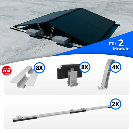 K2 Systems D-Dome Ost/West Montageset für 2 Module – Flachdach-PV-Unterkonstruktion