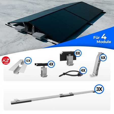 K2 Systems D-Dome Ost/West Montageset für 4 Module – Flachdach-PV-Unterkonstruktion