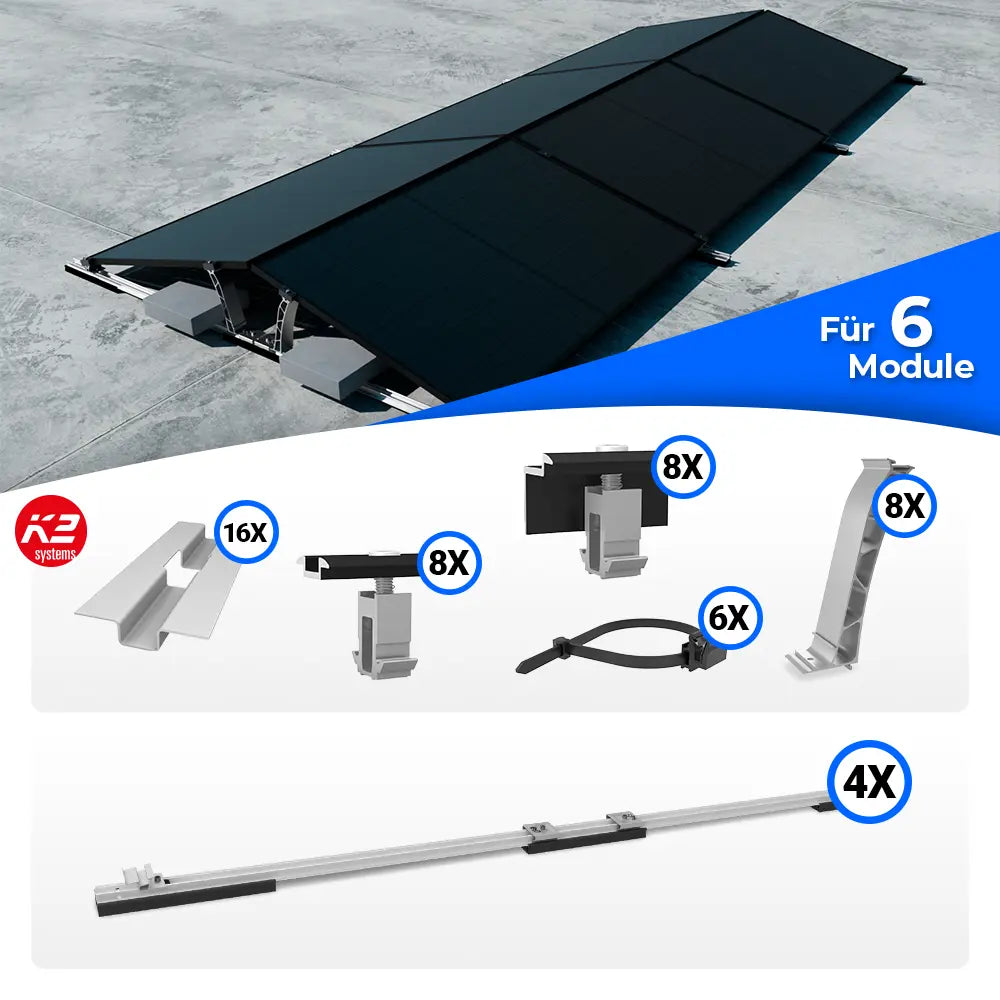 K2 Systems D-Dome Ost/West Flachdach Montageset für 6 Solarmodule – beidseitiges PV-Montagesystem für maximale Flächenausnutzung ohne Dachdurchdringung