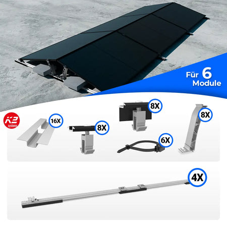 K2 Systems D-Dome Ost/West Flachdach Montageset für 6 Solarmodule – beidseitiges PV-Montagesystem für maximale Flächenausnutzung ohne Dachdurchdringung